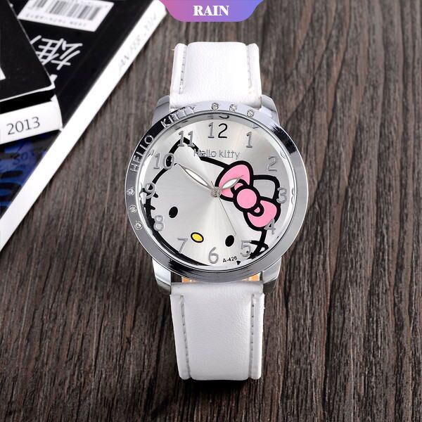 Đồng Hồ Đeo Tay Dây Da PU Mặt Hello Kitty Dễ Thương Dành Cho Bé Gái