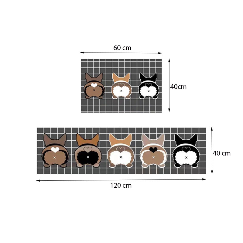 Thảm lau chân, chùi chân nhà bếp chống trơn trượt siêu thấm nước họa tiết 3D hình thú T005