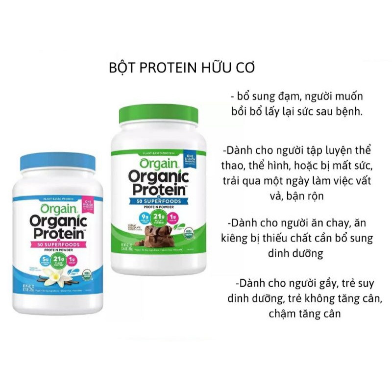 Bột protein hữu cơ Orgain Organic Protein &amp; Superfoods vị vani, socola 918g mẫu mới