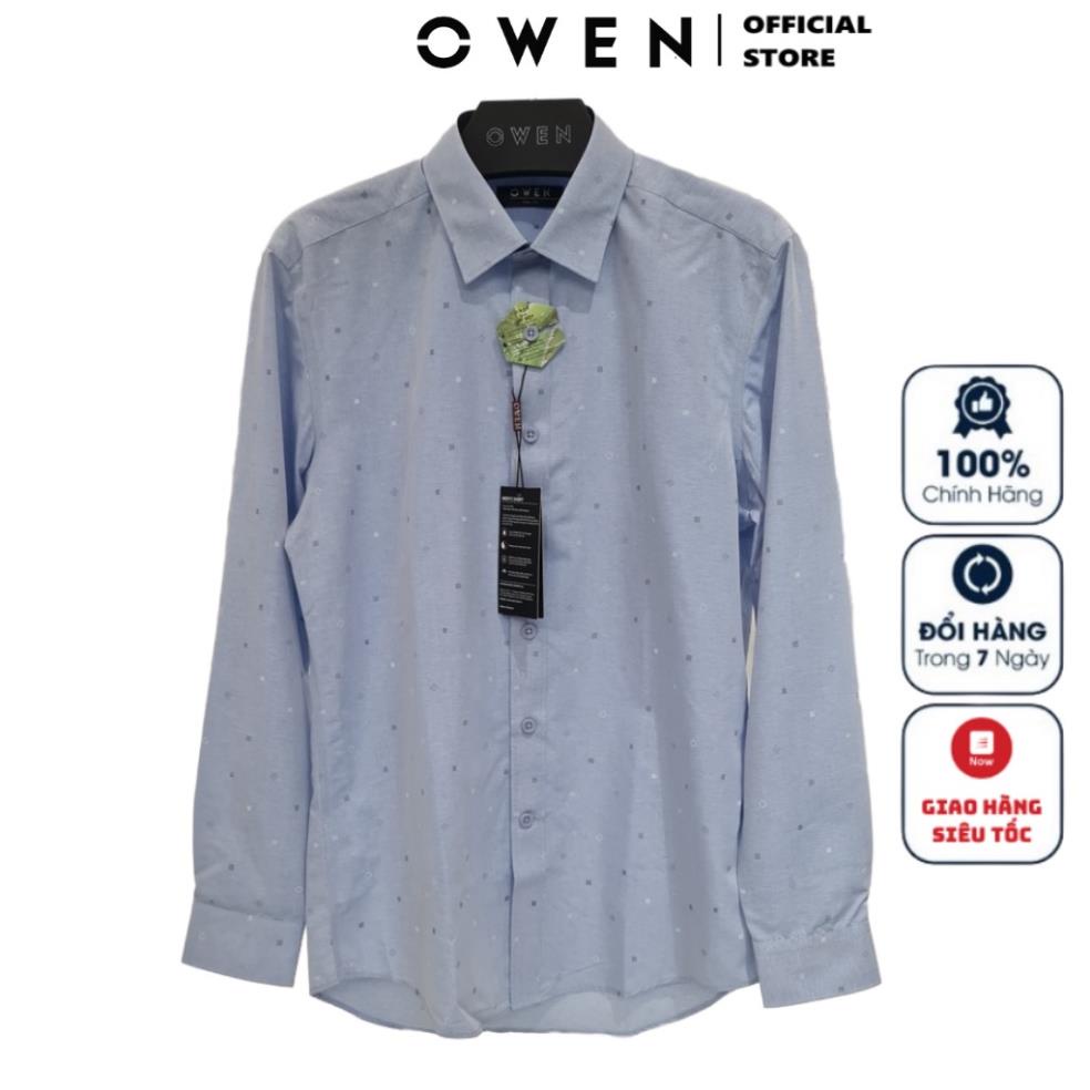 Áo Sơ Mi Nam Dài Tay Owen AS22943D Somi Công Sở Cao Cấp Màu Xanh Chấm Bi Dáng Ôm Không Túi Chất Lô Hội Mềm Mát -NI9&