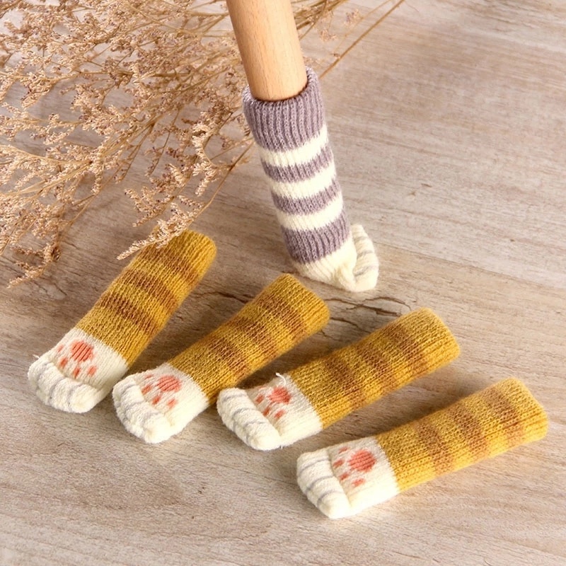 Vỏ Bọc Chân Bàn/Ghế Hình Chân Mèo Đan Len Chống Trượt Bảo Vệ Sàn Nhà