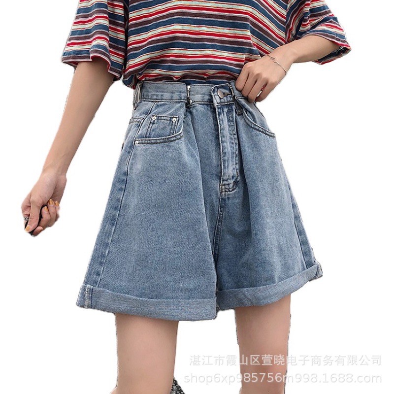 Quần đùi jeans nữ - Short bò ngố cài khuy eo kiểu dáng Ullzzang