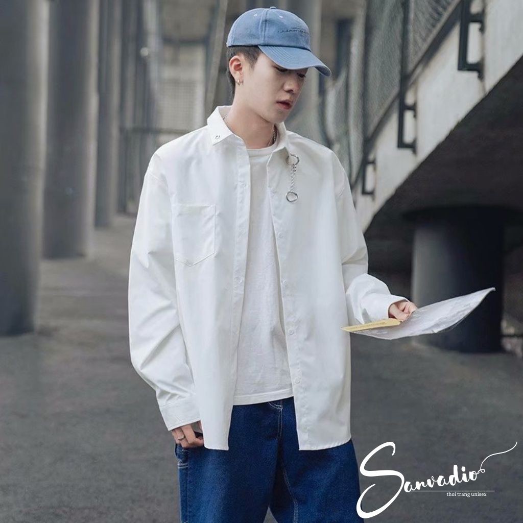 Áo sơ mi nam SANVADIO form rộng-phối khoen cực chất