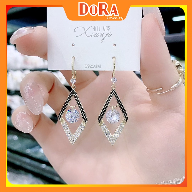 Bông tai hình thoi đính đá trẻ trung kiểu dáng xu hướng mới phong cách đơn giản thích hợp đi làm BSTKL -