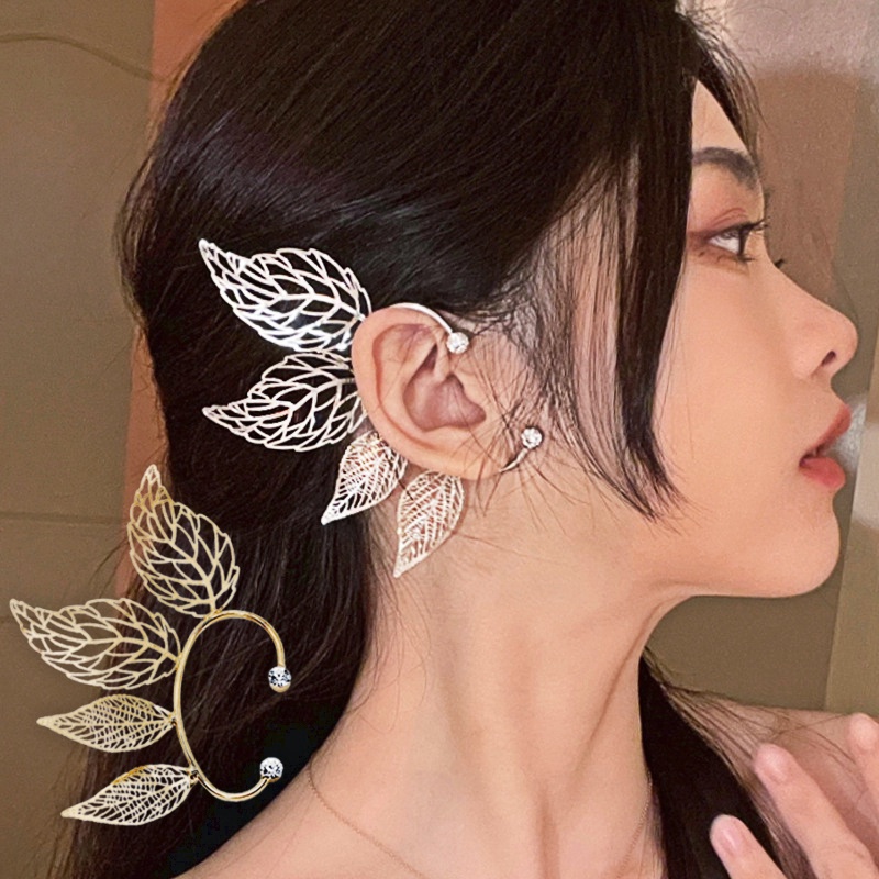 Hoa Tai Dạng Kẹp Hình Chiếc Lá Bằng Kim Loại Màu Vàng/Bạc/Bạc Cho Nữ