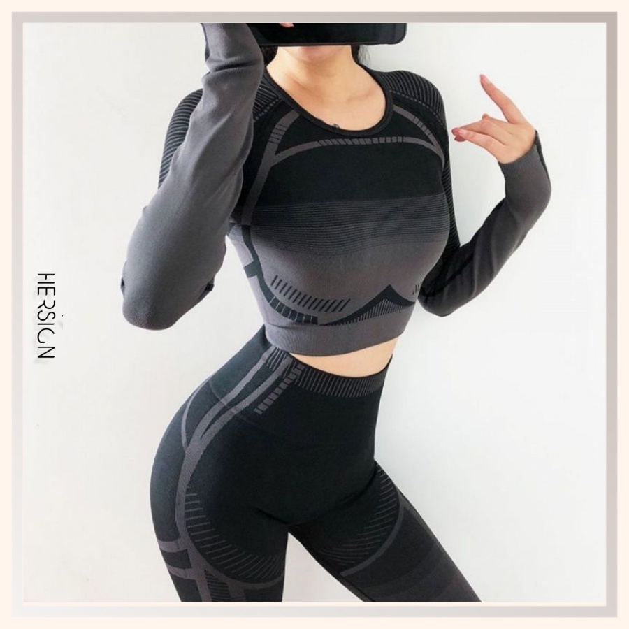 ĐỒ TẬP GYM NỮ BỘ ĐỒ TẬP YOGA DÀI TAY QUẦN LEGGING QUẦN ÁO THỂ THAO CAO CẤP HERSIGN-SET44