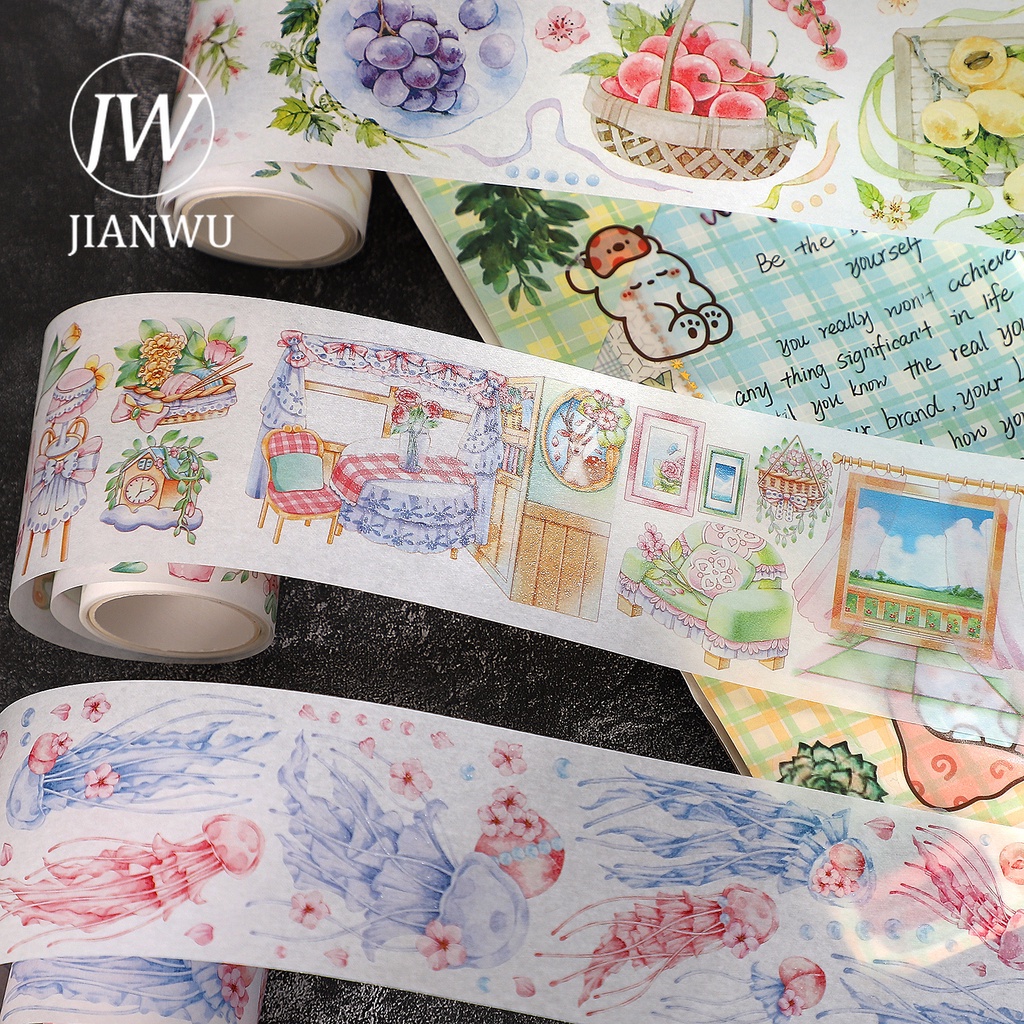 Cuộn Băng Keo Washi 200cm Họa Tiết Dễ Thương Trang Trí Sổ Tay