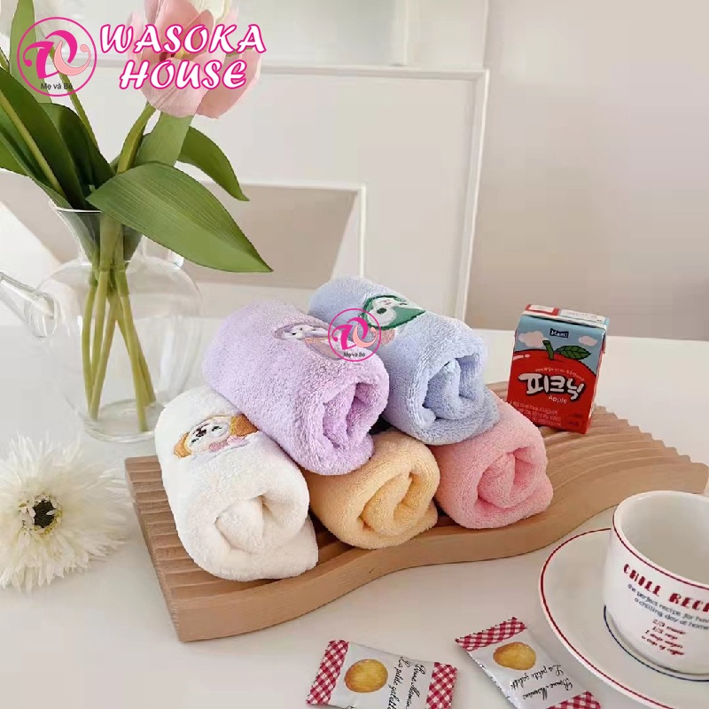 Khăn mặt trẻ em siêu cute 25x50cm, chất lông cừu mềm mịn thấm hút tốt, 5c/hộp