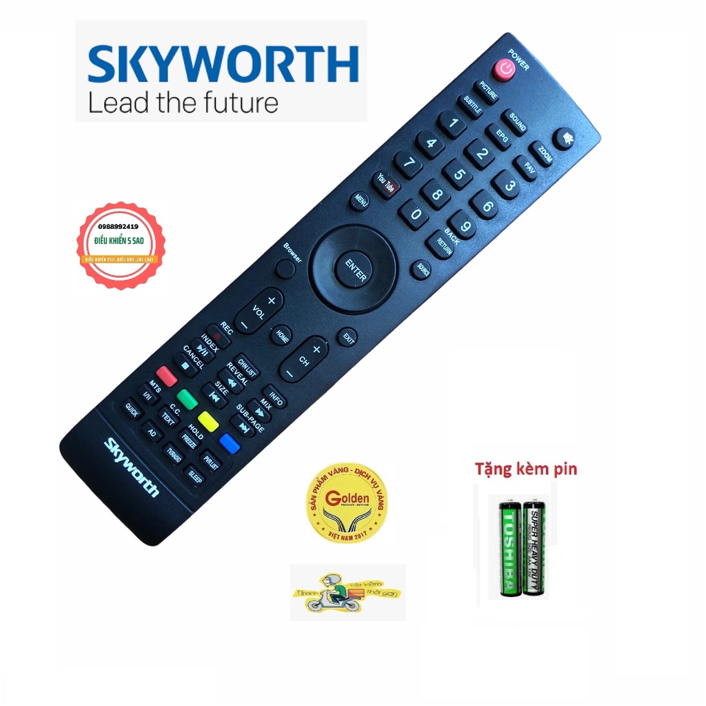 Điều Khiển TiVi SKYWORTH bản to có nút Youtube ở mé bên tay trái - tặng kèm pin - Remote TiVi Skyworth SMART/LED/LCD