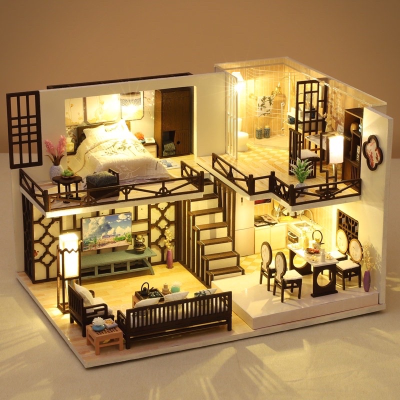 M033 Mô hình nhà búp bê tự lắp ráp bằng gỗ-Diy house(tặng keo,đèn)