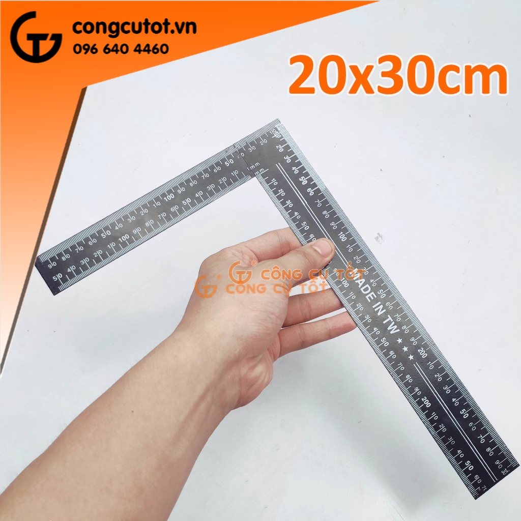 Thước kẻ vuông đen hệ inch và hệ mét 20x30 cm