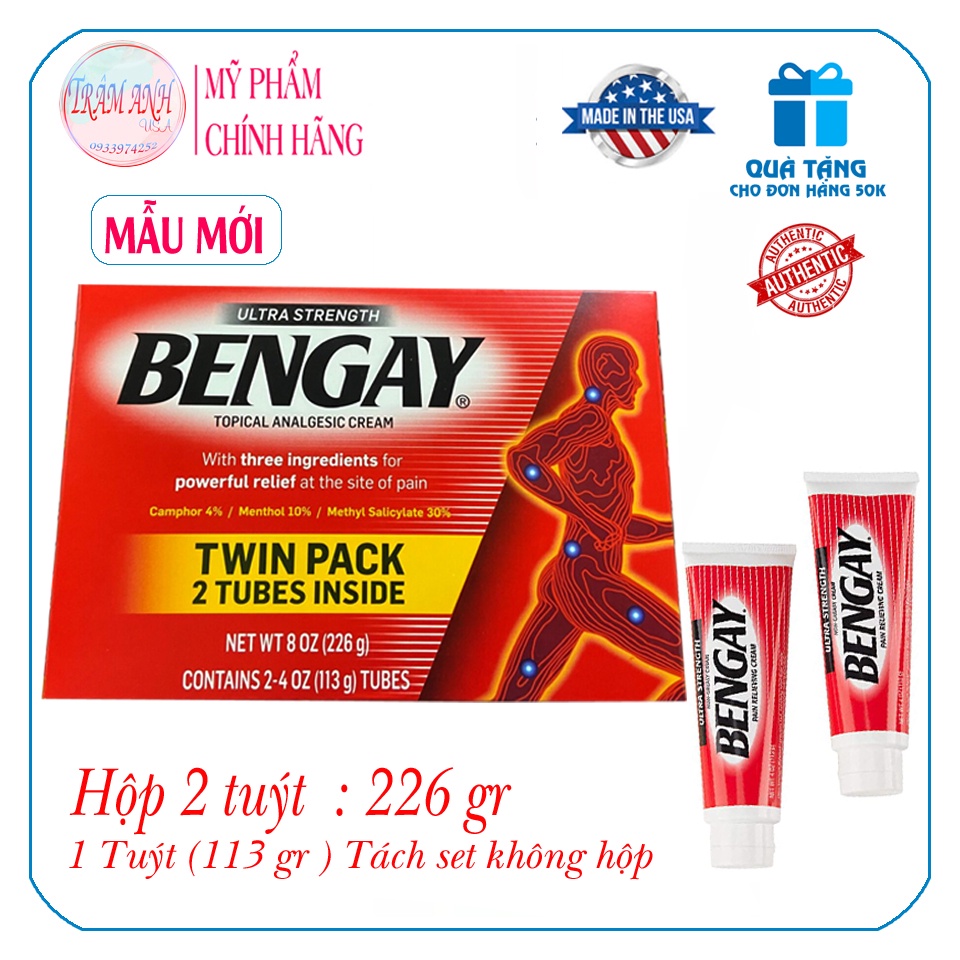 (Mẩu mới) Kem xoa bóp giảm đau của Mỹ BENGAY Ultra Strength 226gr