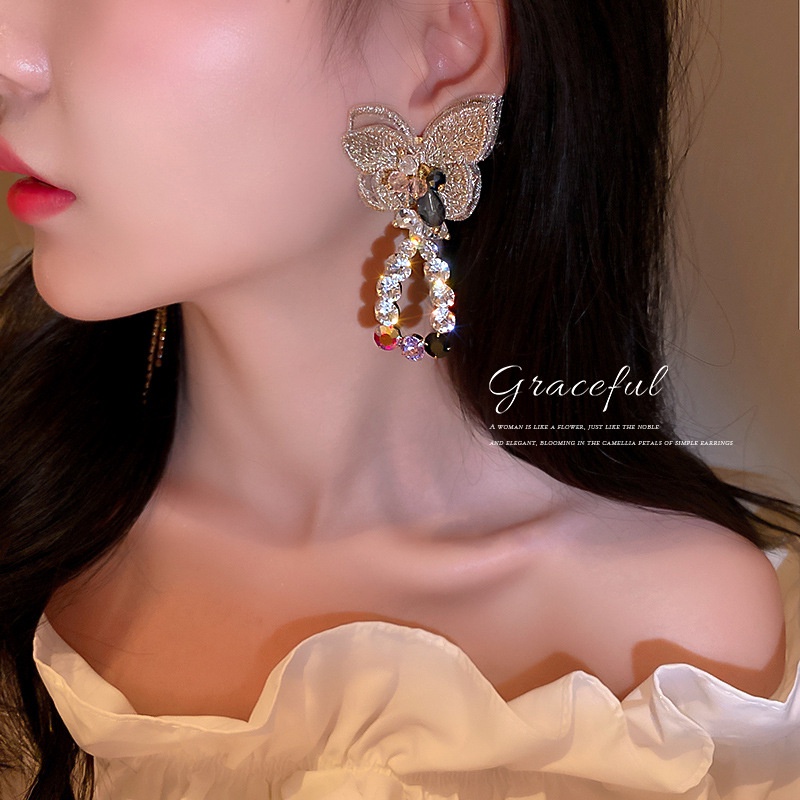 Khuyên Tai Bạc 925 Hình Bướm Đính Đá Thời Trang Phong Cách Hàn Quốc Cho Nữ