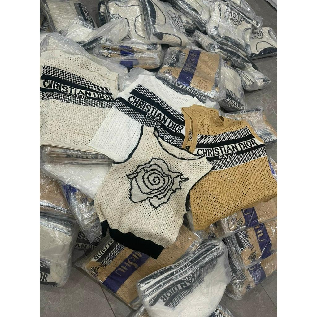 Áo lưới 3 lỗ sát nách Chrisdii, áo lưới sát nách nữ CHRISRIAN IOR hoạ tiết giá tốt