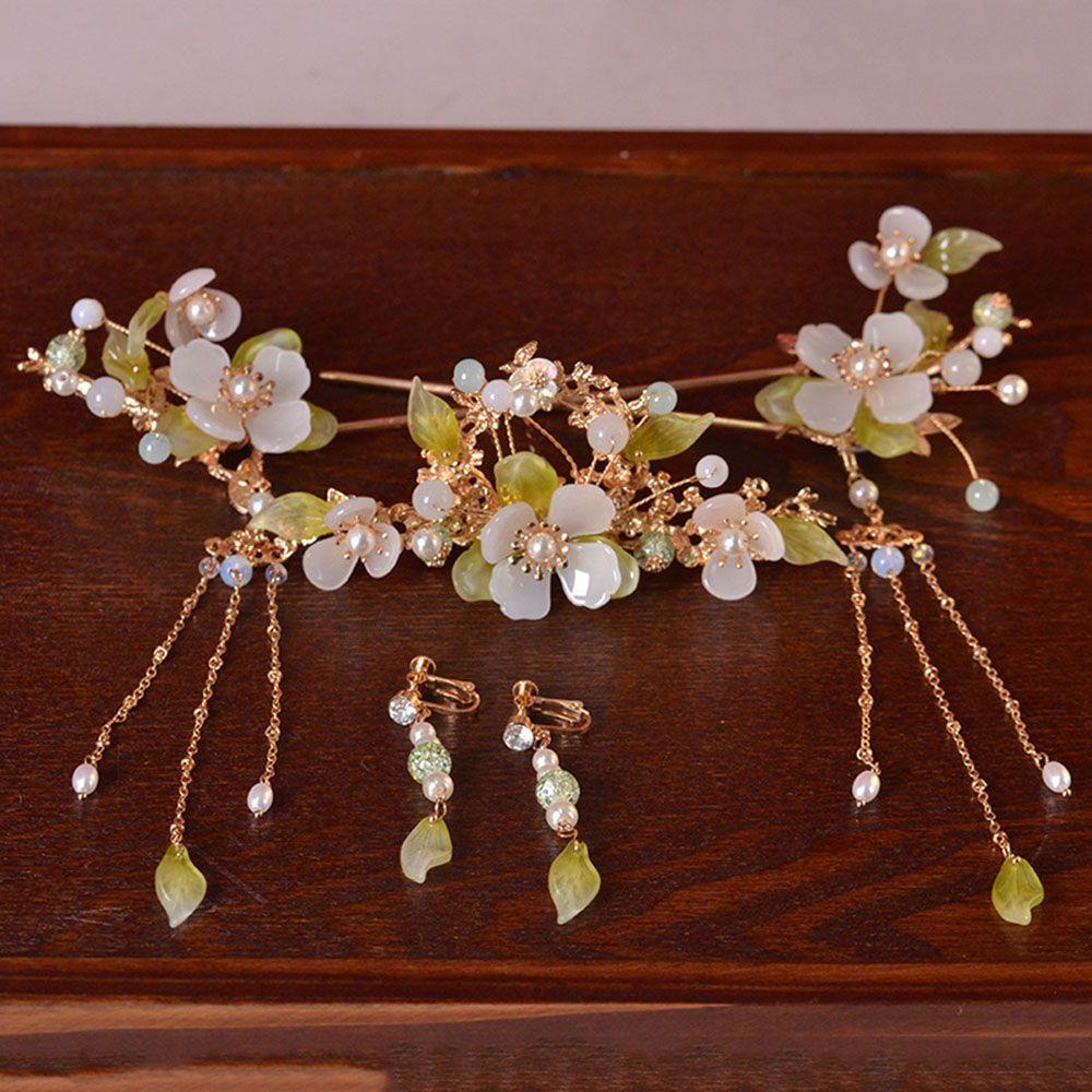 NICKOLAS Bộ Trâm Cài Tóc + Bông Tai + Trâm Cài Tóc Phong Cách Trung Hoa Cổ Điển Thời Trang Cho Nữ