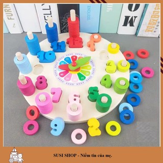 Đồ Chơi Đồng Hồ Kèm Cột Tính Đa Năng Bằng Gỗ Cho Bé Học Số Số Đếm Và Tập Xem Giờ