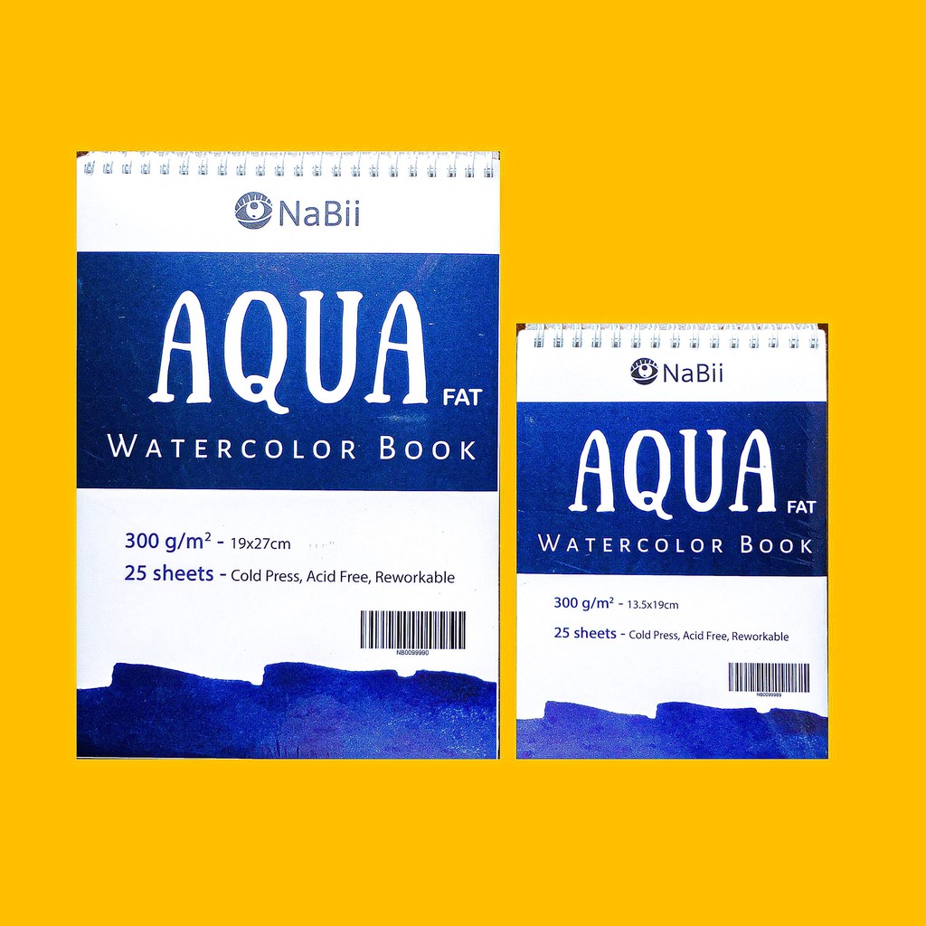 Sổ vẽ màu nước Nabii Aqua Fat 300gsm size a4/a5 25 tờ. Giấy vẽ dùng cho màu nước, acrylic chính hãng