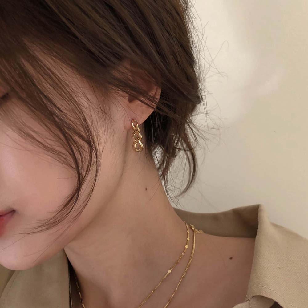 Khuyên tai nữ trang dáng dài tạo hình dây xích độc đáo