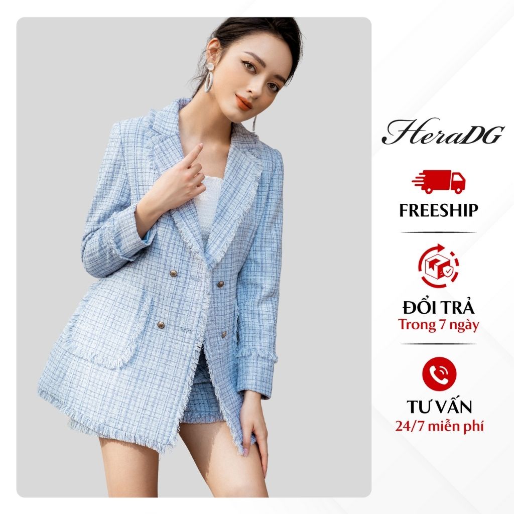 Áo Khoác Blazer HeraDG Thiết Kế Cổ 2 Ve Rút Tua Phối Túi Ốp, Chất Liệu Mềm Mịn Cao Cấp WTBA024A