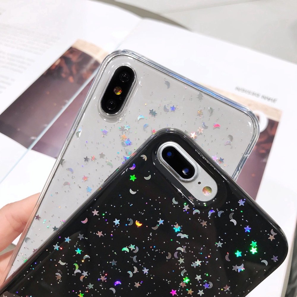 Ready Stock! Transparent Glitter Little Stars Moon TPU Case for IPhone 6 6S 7 8 Plus XS Max XR 11 Pro Max