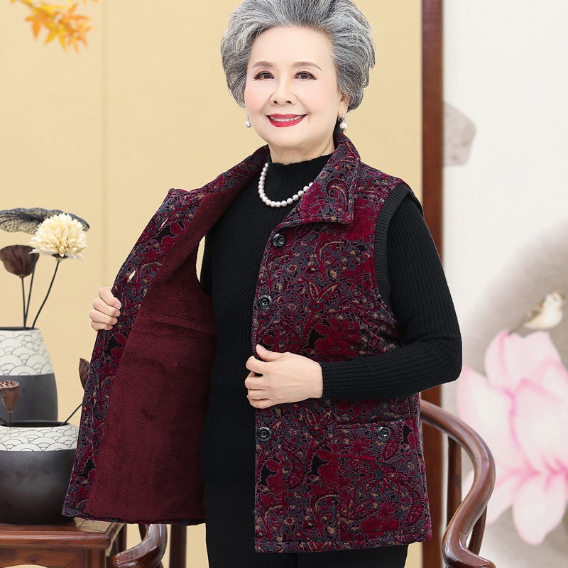 ◎✲Phụ nữ trung niên và cao tuổi áo ghi lê của bà mẹ mùa thu và mùa đông cộng với nhung bông ghi lê áo vest bà già bà mặc