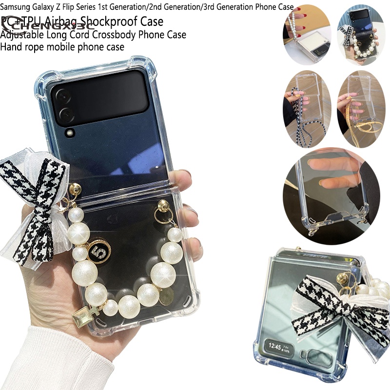 Ốp Điện Thoại Trong Suốt Có Túi Khí Chống Sốc Phối Dây Xích Đeo Chéo Cho Samsung Galaxy Z Flip 3 Galaxy Z Flip 1/2/3