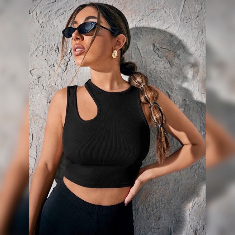 Áo croptop nữ sát nách trơn khoét vai áo thun cotton hở vai