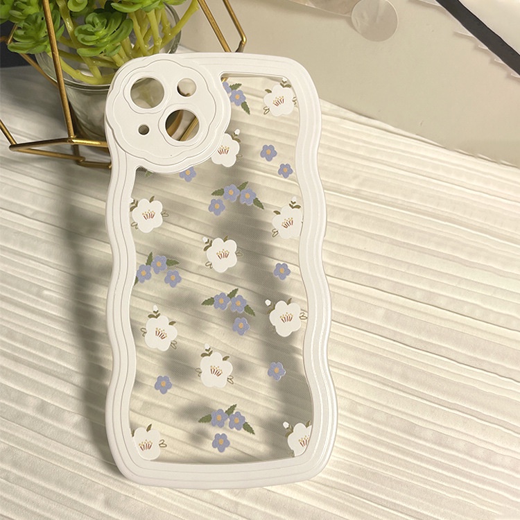 Ốp Điện Thoại TPU Họa Tiết Hoa Tím / Trắng Viền Lượn Sóng Cho iphone 11 13 pro max 12 / 6 / 7 / 8plus / X max