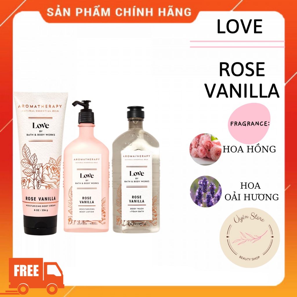 BILL BBW GEL TẮM & KEM DƯỠNG THỂ BODY CREAM LOVE ROSE VANILLA USA