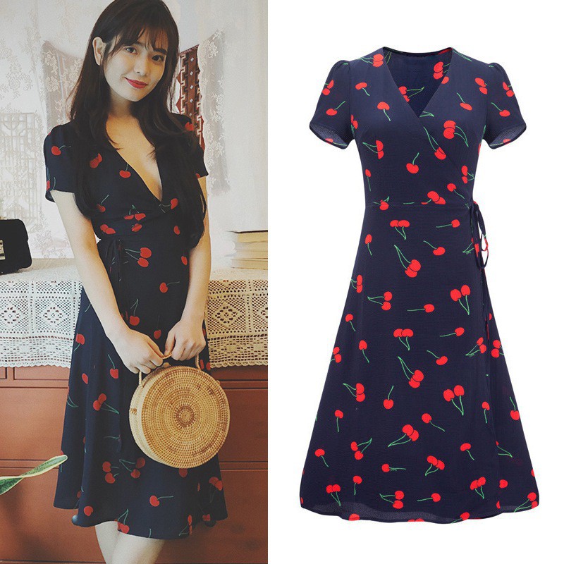 Đầm Tay Ngắn Cổ Chữ V Khoét Sâu In Hoạ Tiết Phong Cách Boho Xinh Xắn Cho Phụ Nữ | BigBuy360 - bigbuy360.vn