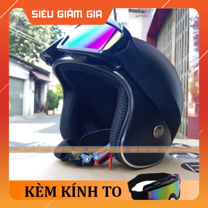 Nón bảo hiểm 3/4 đen nhám - đen mờ lót đen kèm kính chống tia UV cao cấp - Mũ 3/4 nhiều màu chọ
