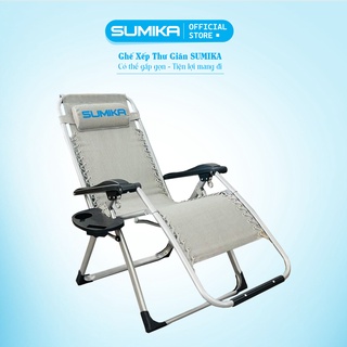 Ghế xếp thư giãn SUMIKA 179 Grey, khóa kim loại, vải lưới thoáng mát, khung ghế bằng thép sơn tĩnh điện