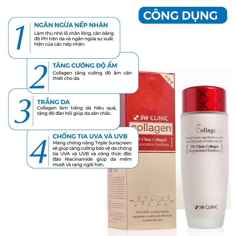 Sữa dưỡng da săn chắc chống lão hóa chiết xuất từ Collagen 3W Clinic Hàn Quốc 150ml