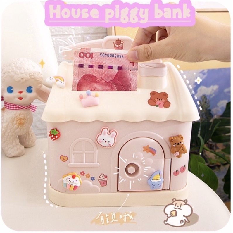Ống Heo Tiết Kiệm Tiền Hình Ngôi Nhà Có Khoá Dễ Thương Cho Trẻ Em, Hộp Đựng Tiền Tiết Kiệm Cho Bé