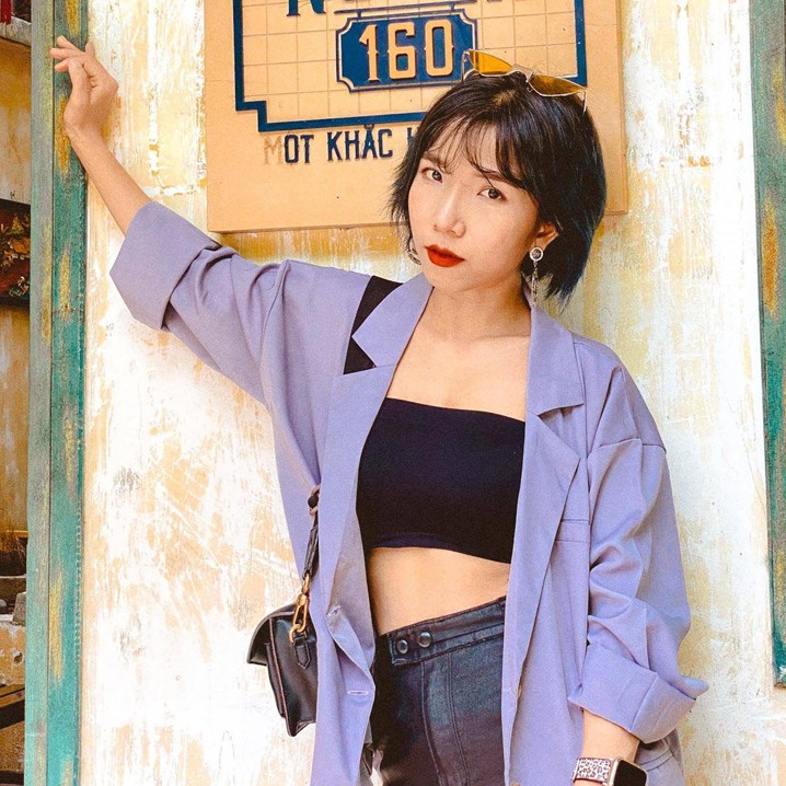 Áo blazer nữ phom suông (ảnh thật) 4 màu Đen Trắng Tím Be vải cao cấp xuất dư | BigBuy360 - bigbuy360.vn