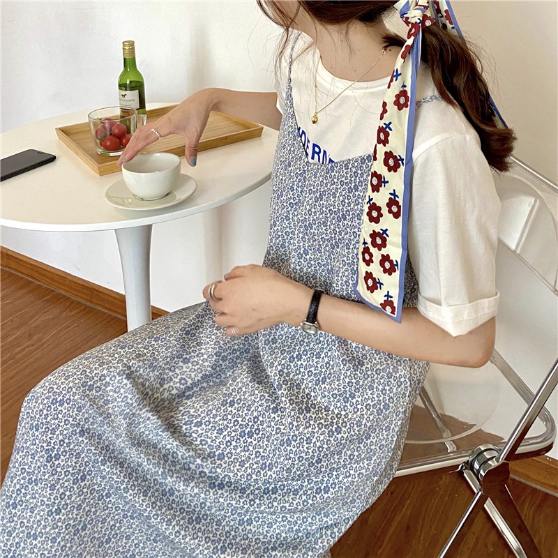 (ORDER) Váy yếm hai dây hoa nhí cổ V dáng dài vintage nhẹ nhàng Hàn Quốc 9065 -junjun