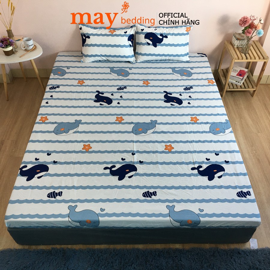 Set ga chun May Bedding bọc đệm kèm 2 vỏ gối poly cotton m6 hoặc m8 nhiều mẫu