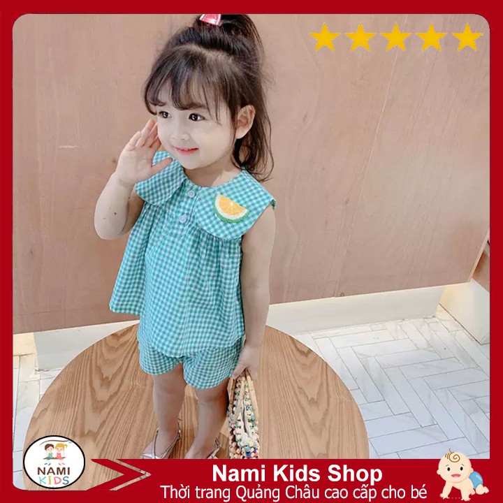 Bộ quần áo bé gái họa tiết caro cổ bèo siêu đáng yêu