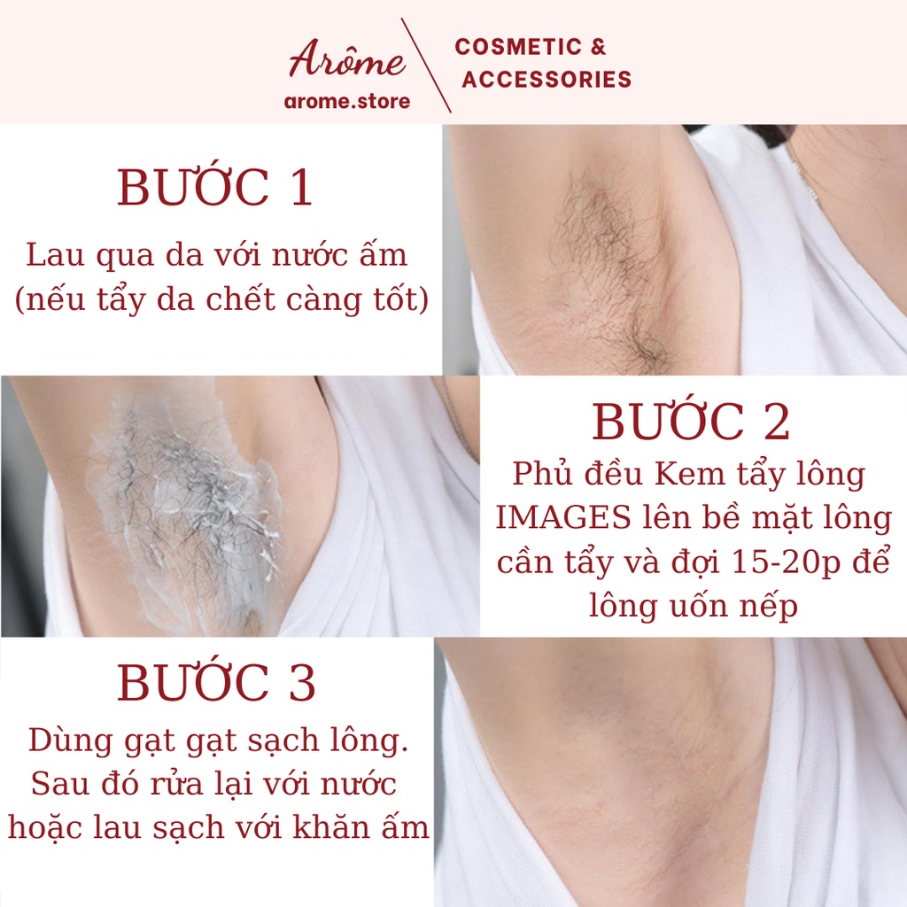 Kem tẩy lông IMAGES dịu nhẹ lành tính dùng cho Bikini/Nách/Chân/Tay an toàn cho da dễ dàng sử dụng ngay tại nhà - Arôme
