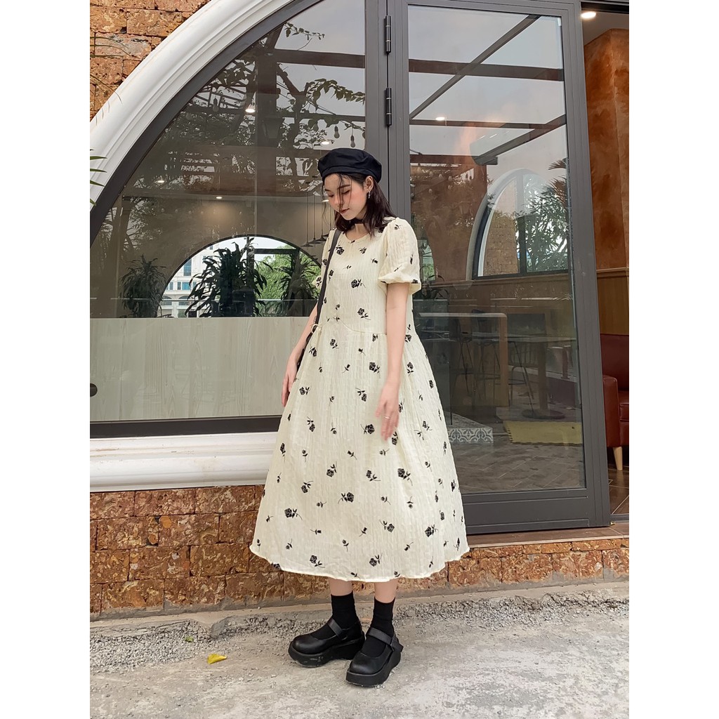 VÁY BABY CỘC TAY BE HOA HỒNG ĐEN | BigBuy360 - bigbuy360.vn