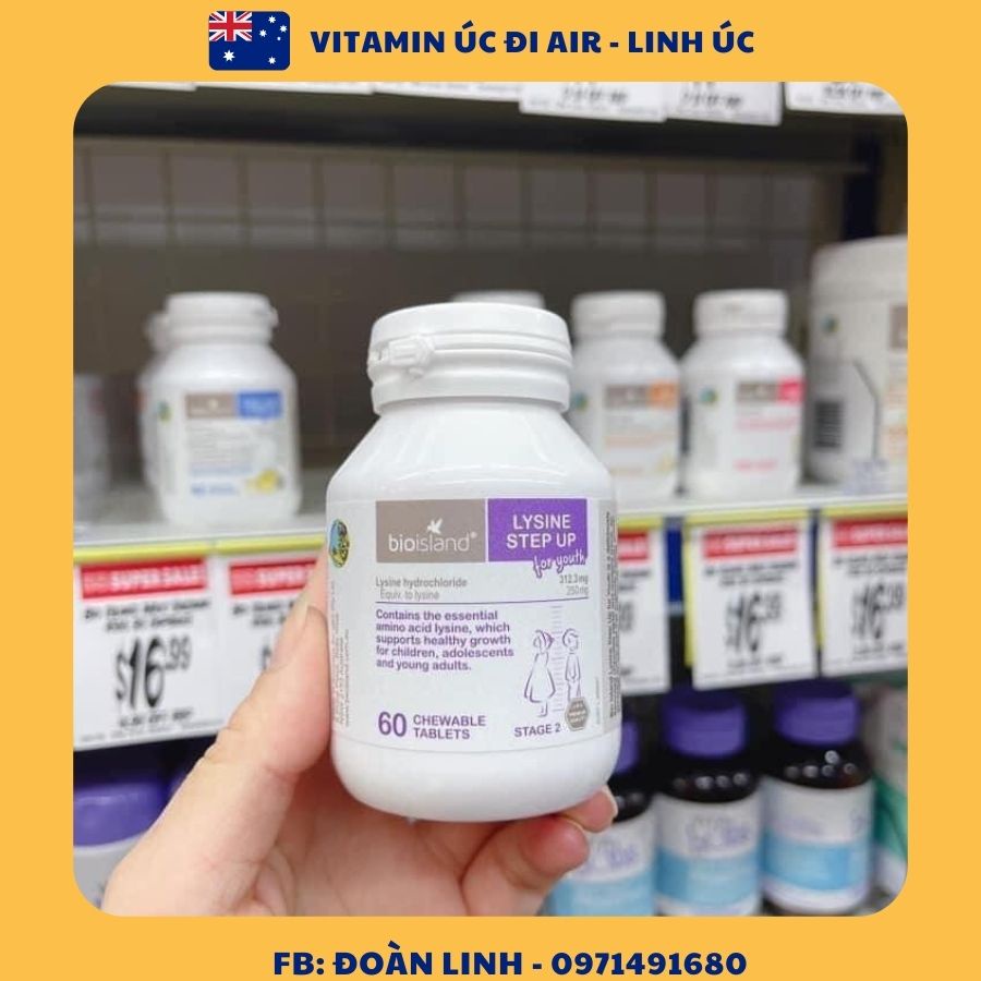 Viên uống tăng chiều cao LYSIN BIOISLAND giúp bé phát triển chiều cao, Hàng chuẩn úc, Hộp 60v