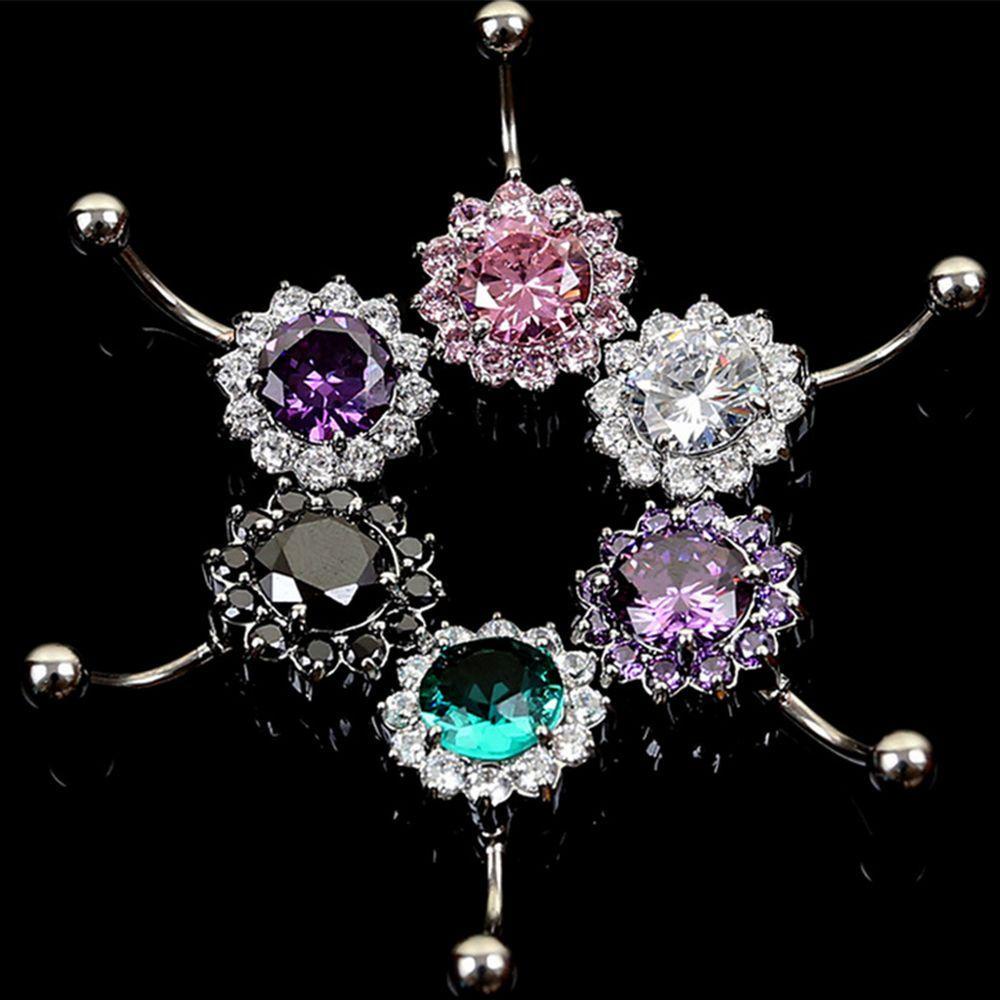 Qqmall Khuyên Rốn Dạng Thanh Tạ Hoa Sáng Bóng Làm Đẹp|Nhẫn Đính Đá Zircon Sang Trọng|Bộ Đồ Liền Thân Thời Trang Cá Tính