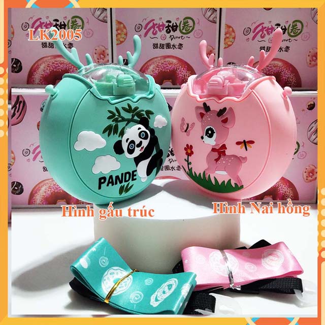 Bình Nước cho bé Hình Bánh Donut 380ml với chất liệu Tritan và silicone -hinh gau truc