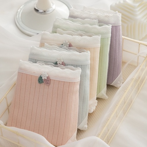 Quần Lót Cotton Lưng Vừa Viền Ren Thoáng Khí Cho Nữ Sinh