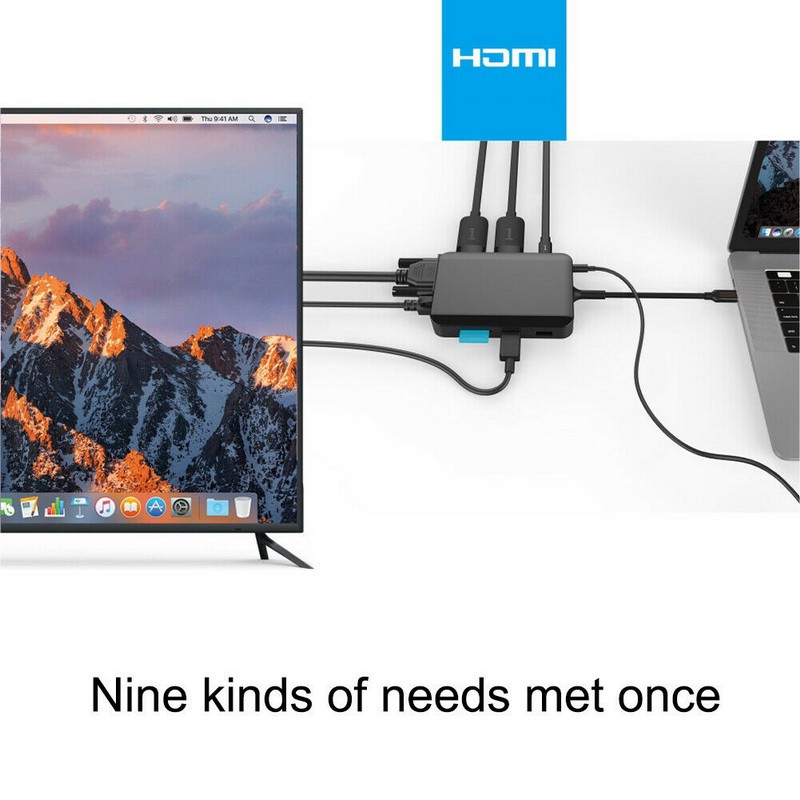 Hub USB Type-C to HDMI x 2, VGA, SD, USB, PD, LAN 1000Mbps - 9in1 | BigBuy360 - bigbuy360.vn