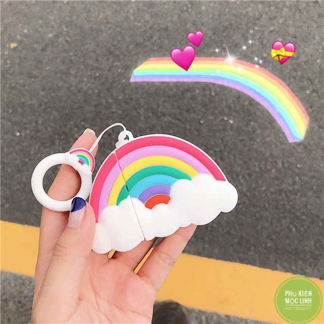 ☘️Tặng kèm móc treo☘️ Case bao Airpod 1 2 Cầu vồng sắc màu - Vỏ bọc Cover đựng tai nghe không dây Airpods...Rainbow