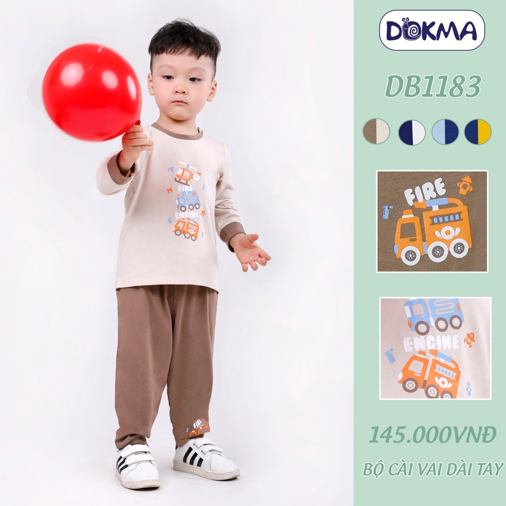 9-36m Bộ cài vai dài tay sợi tre bé trai Dokma DB1183