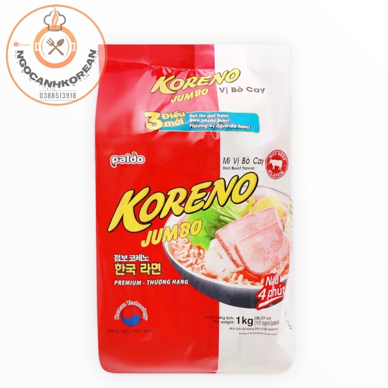 1 Bịch 10 gói mỳ koreno Paldo vị Bò Hàn Quốc
