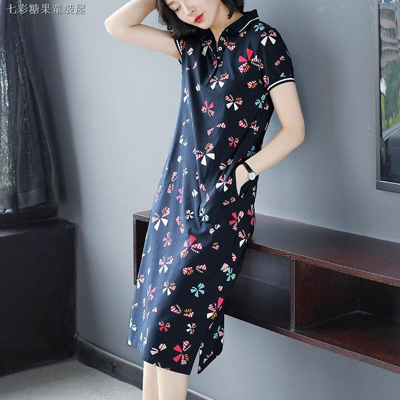 Đầm Thể Thao Cổ Bẻ Dáng Rộng Chất Liệu Cotton Có Size Lớn Dành Cho Nữ