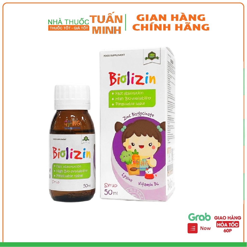 Biolizin - Kẽm hữu cơ + Lysine + B6 giúp bé ăn ngon, tăng đề kháng (lọ 50 ml)